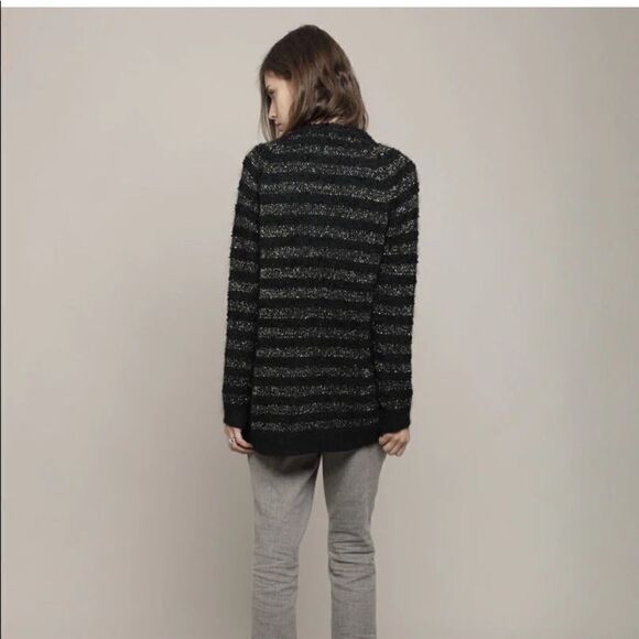 3.1 Philip Lim Black & Gold Metallic Stripe Cardigan - Picture 2 of 10